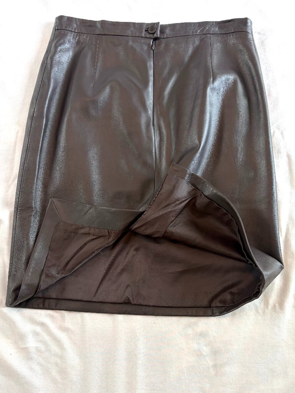 Vintage brown leather pencil skirt 8 luxury - Picture 4 of 7